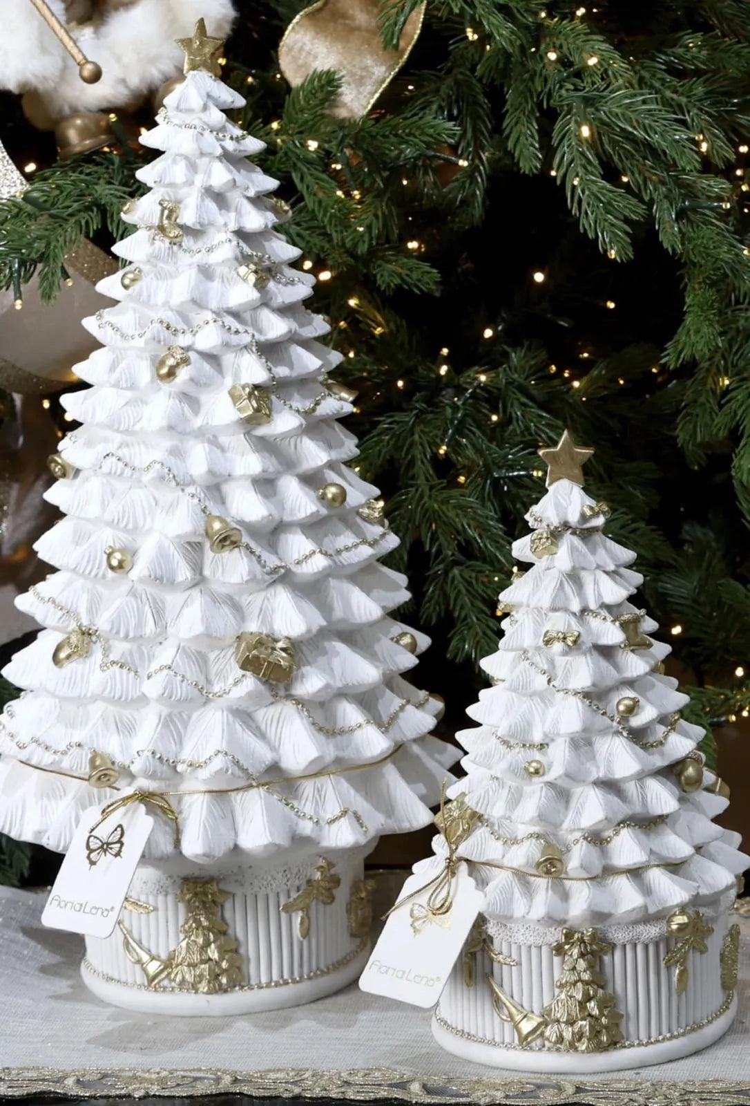 Albero di natale in resina bianco/oro 16.7x16.5x30cm - Fiori di Lena