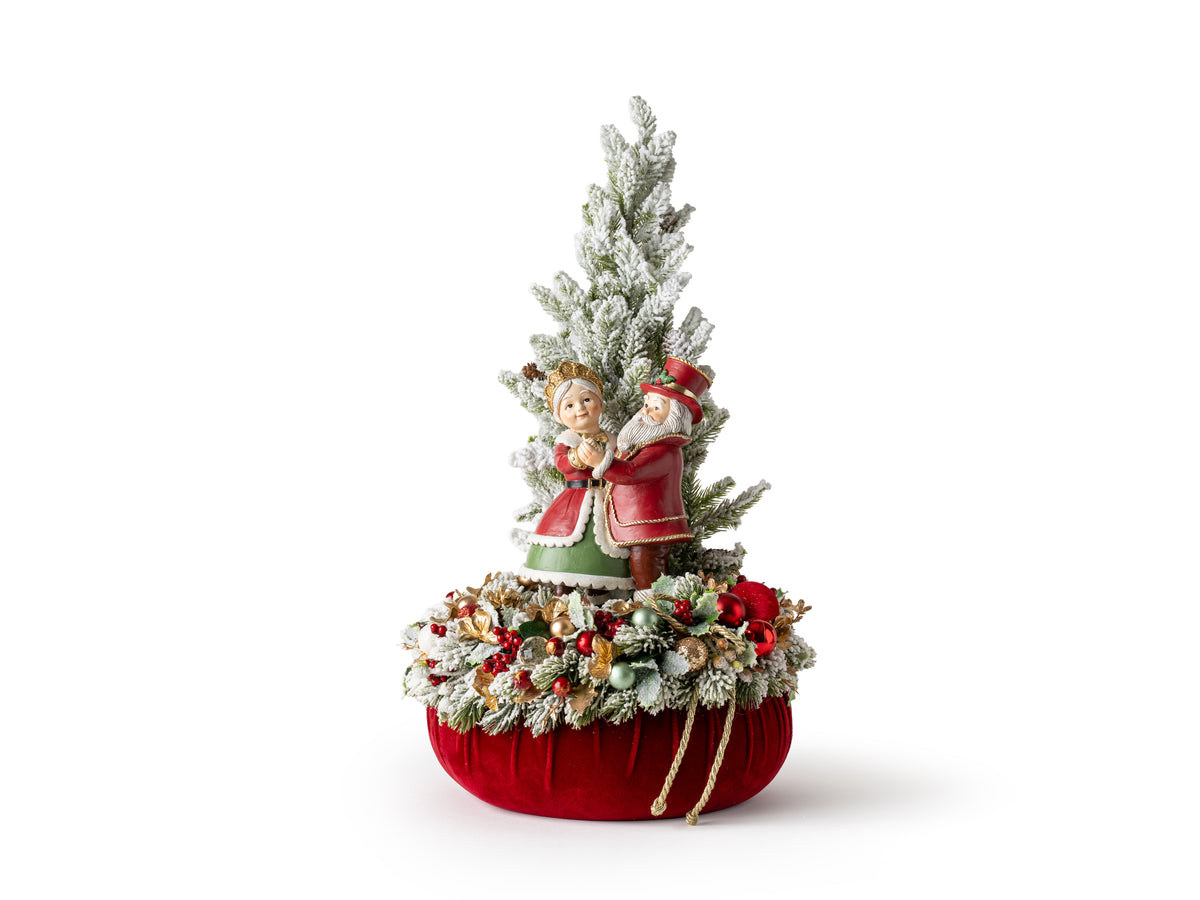 Pouf con base in velluto e decorazione mamma e babbo natale - Fiori di Lena