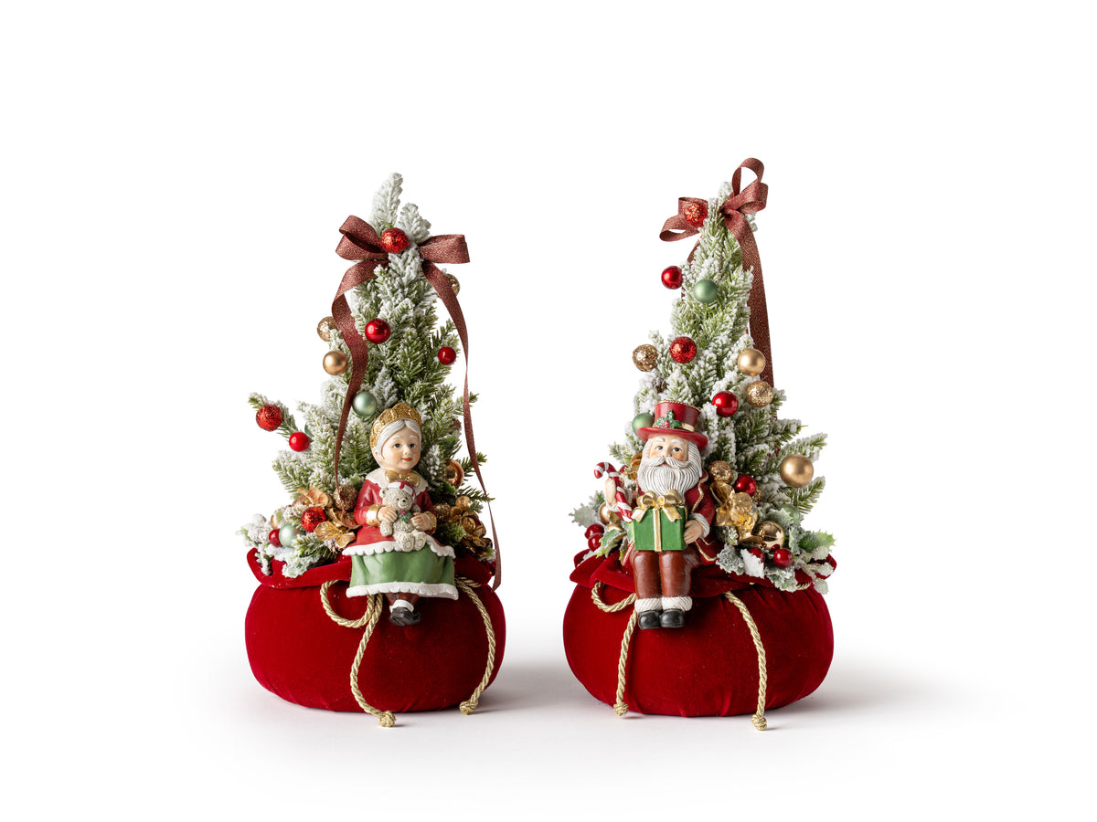 Alberello con base in velluto e decorazione mamma e babbo natale - Fiori di Lena