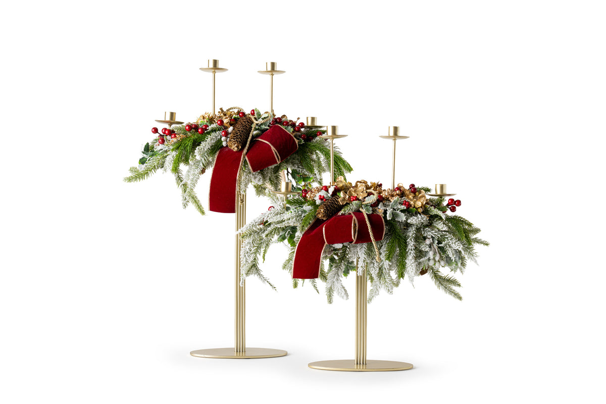 Candeliere 4 fiamme con decorazione natalizia - Fiori di Lena