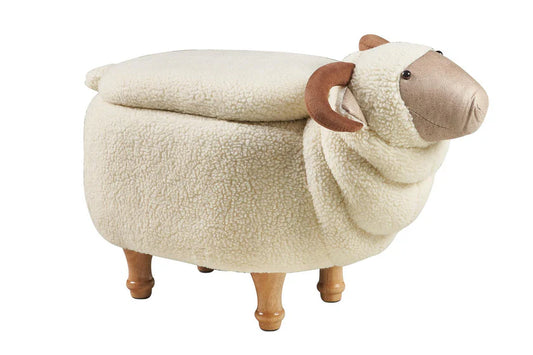 Pouf imbottito pelliccia sintetica,legno - ariete bianco c/conte - Novità Home