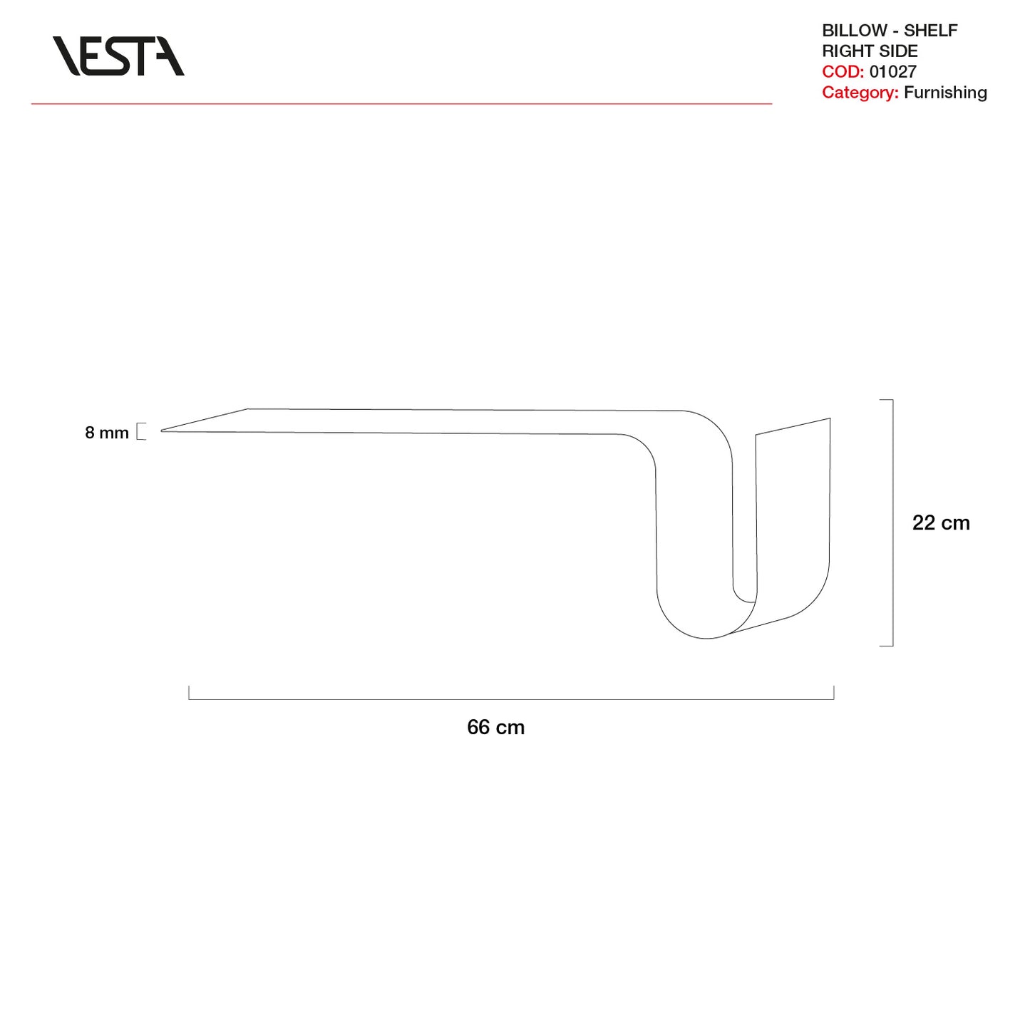 MENSOLA BILLOW VERSIONE DESTRA | VESTA