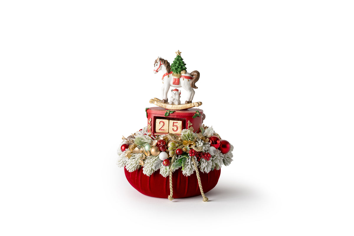 Pouf calendario dell'avvento con decorazione natalizia e cavallo - Fiori di Lena