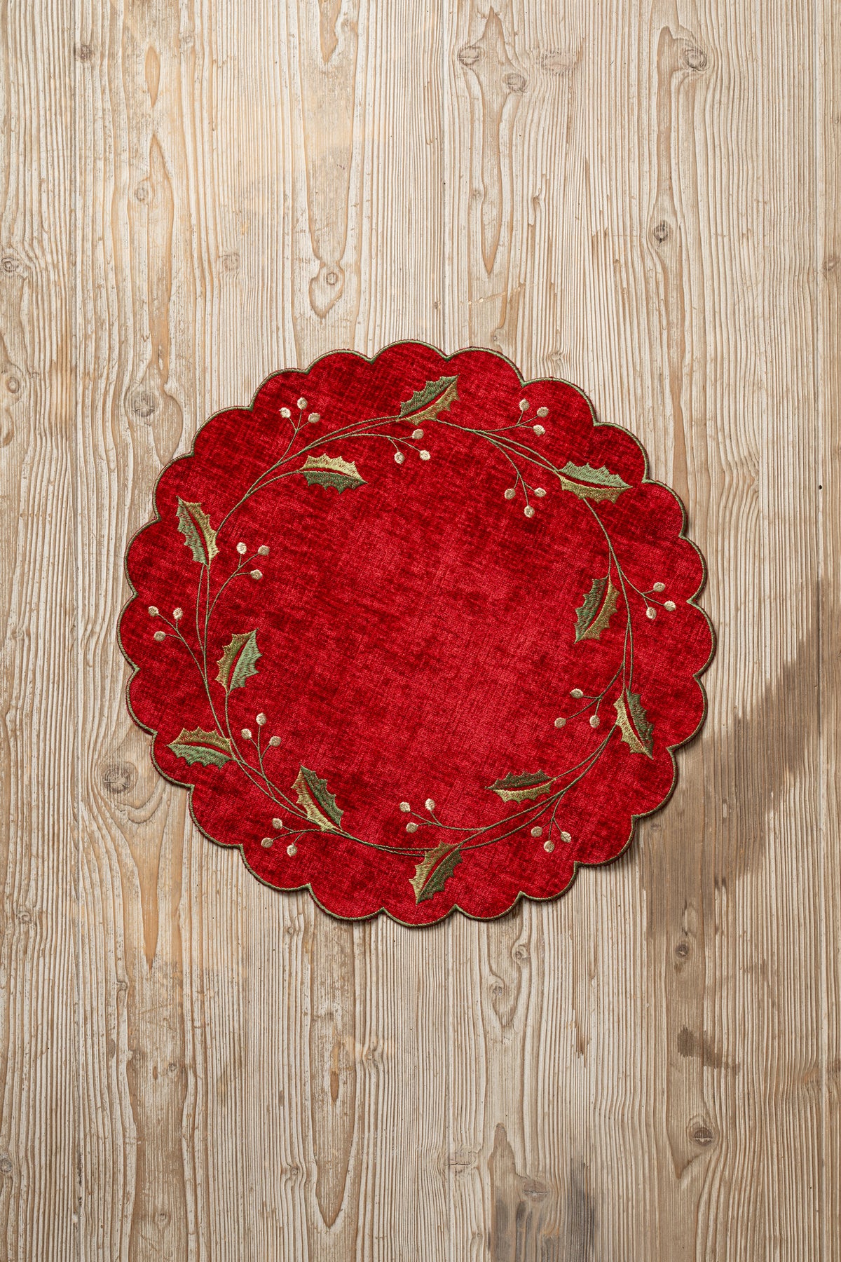 Sottopiatto rotondo con decoro agrifoglio - Fiori di Lena
