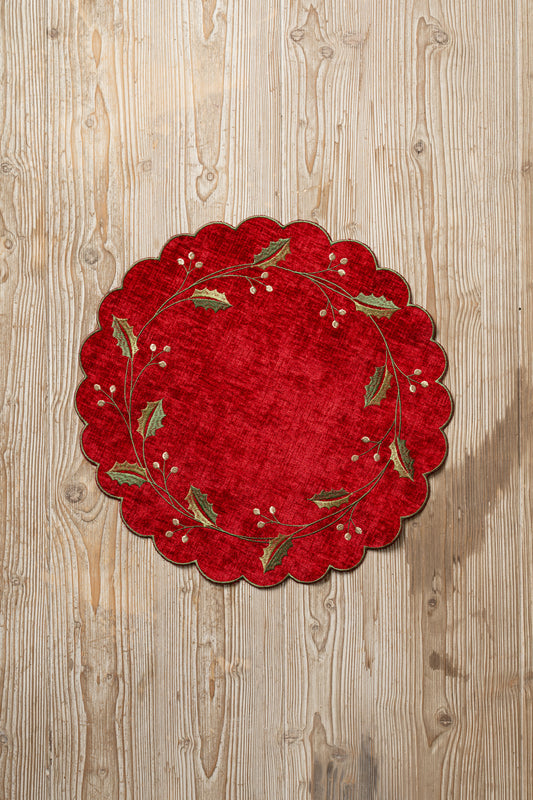 Sottopiatto rotondo con decoro agrifoglio - Fiori di Lena