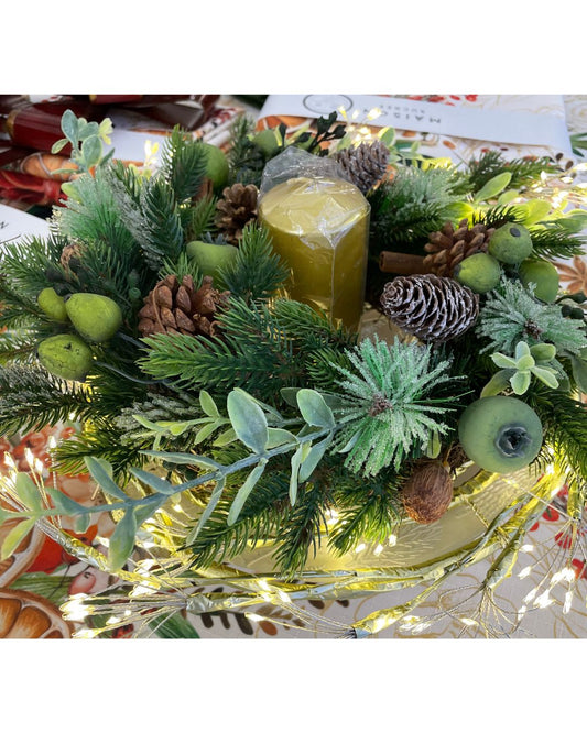 Centrotavola luminoso verde con alzatina e candela