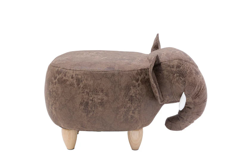 Pouf Imbottito In Fintapelle E Legno - Elefante - Novità Home