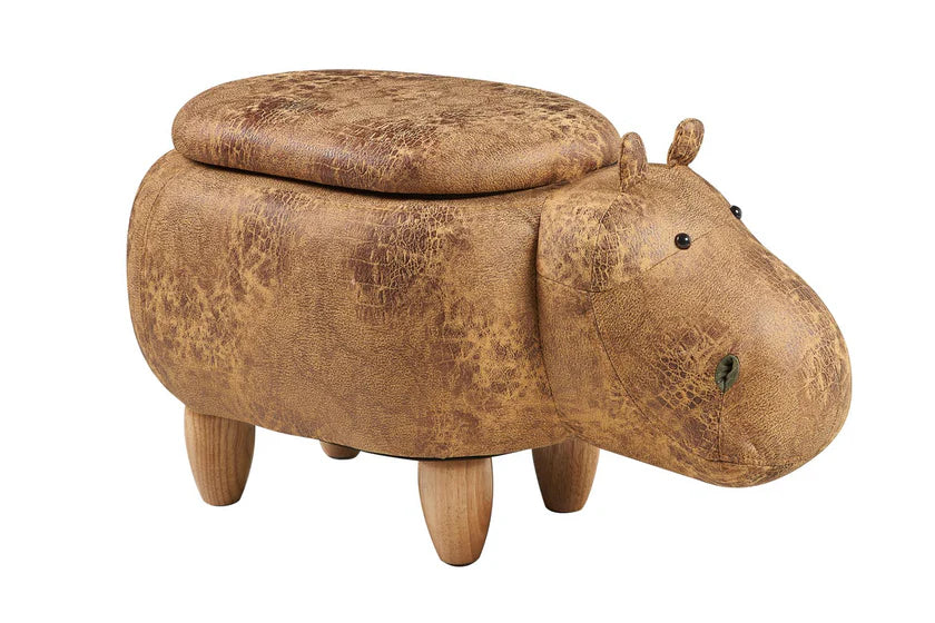 Pouf imbottito pelle sintetica,legno - ippo marrone c/contenitor - Novità Home