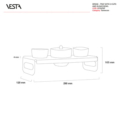 VASSOIO CON TAZZE E ZUCCHERIERA IN PORCELLANA 2 TAZZE | VESTA