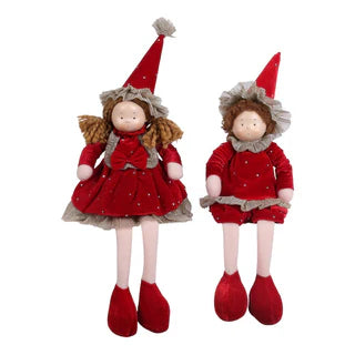 Coppia bimbi velluto seduti 46 cm - Fiori di Lena
